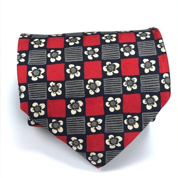 Robert Talbott Studio Nordstrom Silk Hand-sewn Red Navy Beige Floral Necktie 57" - Picture 5 of 10